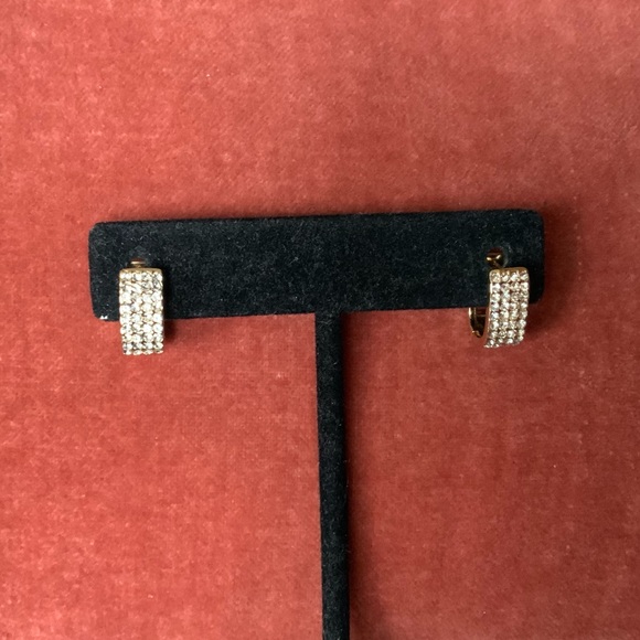 Pavé Box Gold Plated Micro CZ Stone Small Hoop Earrings - Picture 8 of 11